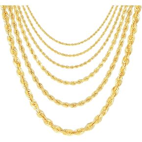 Nuragold 18K Yellow Gold Rope Diamond Cut Chain Necklace 16"- 28" / 2mm - 5mm / Made in Italy/Real Gold Jewelry for Men and Women