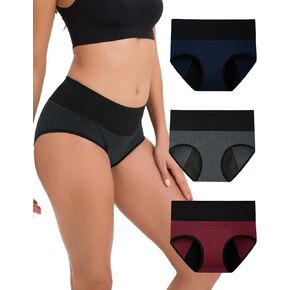 INNERSY Period Underwear for Women Leakproof High Waisted Menstrual Cotton Panties 3 Pack