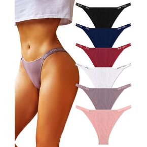 FINETOO Womens Underwear Cotton High Cut String Bikini Panties Low Rise Hipster Ladies Sexy Cheeky Underwear Pack