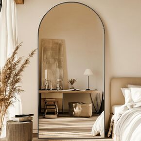 Full Length Mirror 77"x38" Oversized Arched Mirror Large Standing Mirror Tall Mirror Body Floor Mirror Wall Mirror Hanging Mirror for Bedroom Living Room Aluminum Frame Gold