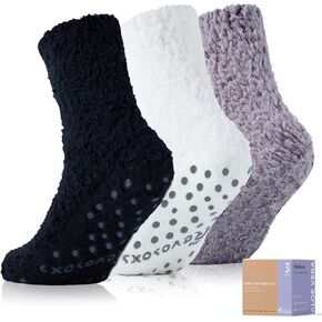 Fuzzy Socks with Grips for Women Men,Non Slip Hospital Crew Socks with Aloe Vera Perfume,Cozy Socks Holiday.