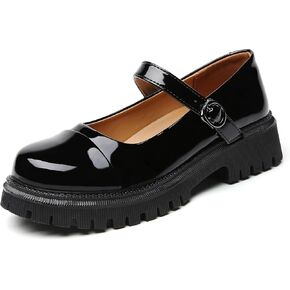 OKJ Platform Mary Janes for Women, Black Mary Jane Shoes Women Low Heels Matte Comfortable Flats Chunky Mary Janes for Women, Round Toe Dressy Casual Teens Kawaii Work Shoes