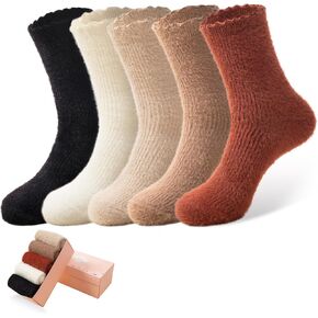 SISOSOCK 5 Pairs Fuzzy Socks for Women Winter Warm Wool Thick Socks Soft Cozy Womens Knit Sleep Socks with Gifts Box
