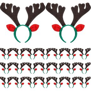Zubebe 24 Pcs Christmas Reindeer Antlers Headband Xmas Deer Horns Antlers Headband with Ears Deer Decor, Brown