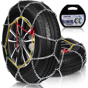 2 PCS Snow Tire Chains for Car, Suv, Pickup Trucks and Trucks Tires, Portable Reusable Alloy Steel Tire Chains, Tire Width 175 180 185 195 205 215 220 225 235 240 245 255 265 275 and More - KN130