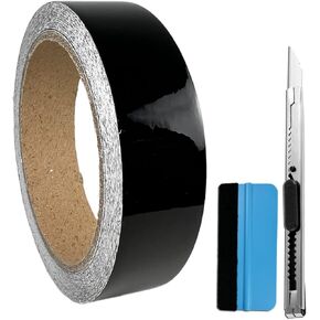 LZLRUN Black Gloss Air-Release Adhesive Vinyl Tape Roll - Come with Installation Tool Set (1" x 30ft)