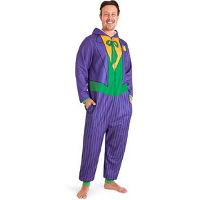 DC Comics Joker Mens One-Piece Pajamas with Hood, Fleece Loungewear - Mens Gift