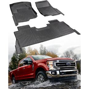 All Weather Floor Mats for Ford F250/F350/F450 Super Duty Crew Cab 2017-2024, Custom Fit for Ford F-250/F-350/F-450 2017-2024 Accessories, Front & 2nd Row Waterproof Rubber Floor Liner