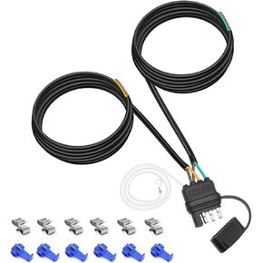 22 Ft 4 pin 5 Wire Trailer Wiring Harness，Upgrade PVC Double-Layer InsulatingSheath Protection,5 Wire 4 pin Flat Trailer, for Connection of Tail Lights, Brake Lights and Turn Signals