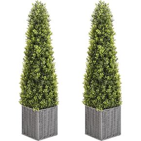 48 Inch Artificial Boxwood Topiary Tree Set of 2, 4FT Potted Boxwood Tree Cone Topiary Artificial Plant Shrub for Front Porch Home Office Decor…