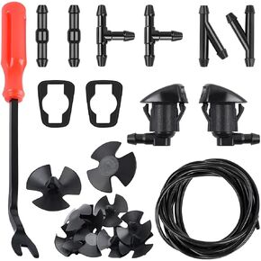 Mandark Car Windshield Washer Nozzle Hose Kit, 2Pcs Washer Nozzles &Gaskets, 12Pcs Hose Connectors, 10Pcs Hood Retainers, Fluid Hose and Fastener Remover, Compatiable with Grand Cherokee