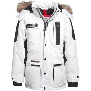 سترة للأولاد من CANADA WEATHER GEAR - معطف سترة مبطن بالصوف القطبي ثقيل الوزن مع غطاء للرأس من الفرو الصناعي - سترات دافئة للأولاد (8-20)