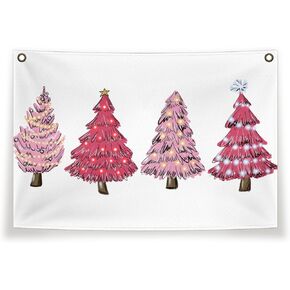 Pink Christmas Canvas Flag,Pink Christmas Santa Claus Hanging Wall Banner,Pink Christmas Wall Decor,Pink Christmas Wall Decorations For Bedroom 20×30 Inches