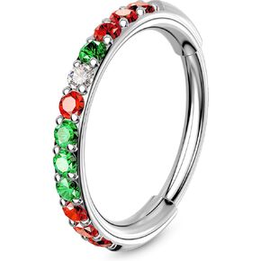 OUFER Nose Rings Hoops, 316L Surgical Steel Nose Rings, 20G Hinged Colorful CZ Rook Piercing Jewelry, Septum Clicker Lip Rings Cartilage Conch Daith Tragus Daith Earrings-6mm/7mm/8mm
