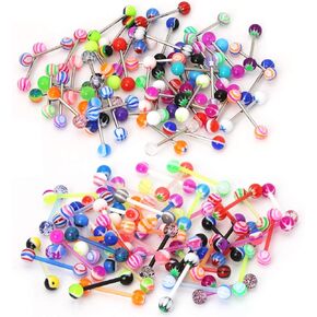 CrazyPiercing Wholesale 14g Tongue Rings Barbells Assorted Colors 110 PCS Acrylic Ball