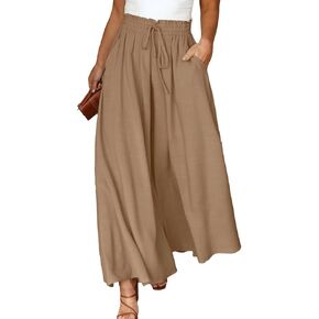 Eytino Womens Plus Size Wide Leg Pants Casual Elastic High Waist Flowy Pants Drawstring Palazzo Pants with Pockets(1X-5X)