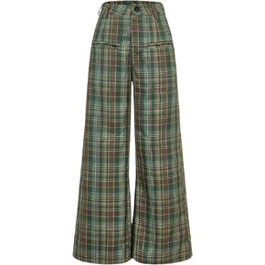 WDIRARA Women's Plaid Wide Leg Pants Casual High Waist Long Pants Trousers