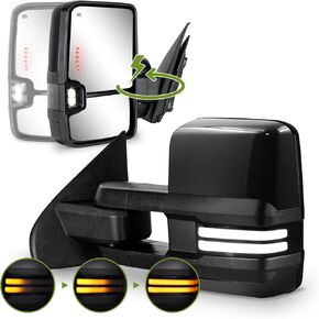 Power Folding Towing Mirrors for 2014-2018 Chevy Silverado/GMC Sierra, Switchback Dynamic Turn Signal Light Tow mirrors(Chrome Plated)