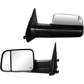 AERDM New Towing Mirrors Compatible with 2002-2008 Dodge Ram 1500 for 2003-2009 Dodge Ram 2500 3500 Pickup Truck Power Heated Side View Pair Set Black Flip-Up Side Mirror (Chrome)