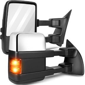 Towing Mirrors Pickup Tow Mirrors Driver and Passenger Side 1999-2007 for F250/for F350/for F450/for F550 Super Duty Power Adjusted Heated Turn Signal Light Chrome Housing