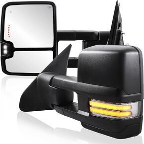 Towing Mirrors Power Fold Power Folding Compatible for 2007-2021 Toyota Tundra Sequoia w/Sequential Turn Signal Reverse Light Side Mirrors 2 PCS - Black
