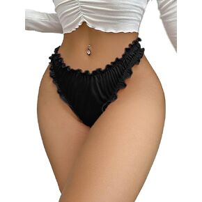 Milumia Women Lettuce Trim Sexy Satin Panty V Cut Frill Trim Ruched Cheeky Underwear Low Waist Bikini Briefs