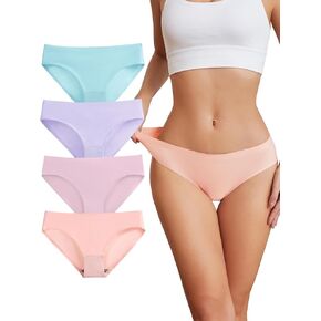 Bolivelan Women's Seamless Hipster Underwear No Show Soft Briefs Low Rise Stretch Bikini Underwear 4 Pack