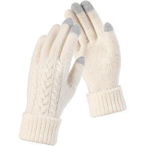 TRENDOUX Merino Wool Womens Winter Gloves Folding Cuffs Touchscreen Soft Skin-Friendly Jacquard Thin Knit Warm Glove