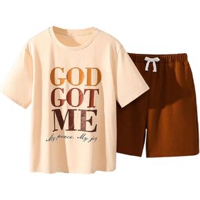 SweatyRocks Boy's 2 Piece Outfits Letter Graphic Short Sleeve T Shirt and Shorts Clothing Set