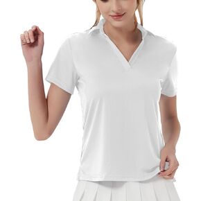 QBK Women's Golf Shirt UPF 50+ Dry Fit Collared V-Neck Short Sleeve Tennis Top