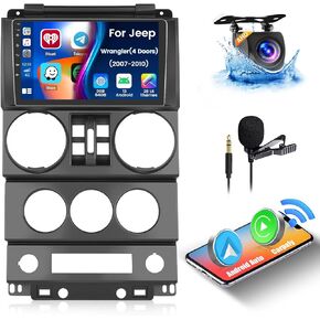 Fuluku【2+64G】 for Jeep Wrangler (4 Doors) 2007-2010 Android 13 Car Stereo with Wireless Carplay Android Auto Mirror Link, 9’Touchscreen Radio WiFi/GPS/FM/RDS/Bluetooth/SWC/Cam