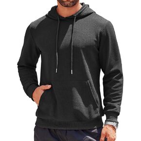 COOFANDY Men's Hooded Sweatshirts Long Sleeve Casual Waffle Knit Pullover Hoodies with Kanga Pocket