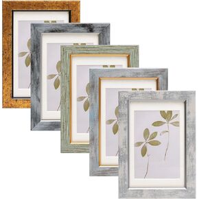 Fixwal 4x6 Picture Frame Set of 5, Vintage Photo Frame, Rustic Retro Picture Frame with Tempered Glass, Decorative Art on Walls and Tabletop Placement