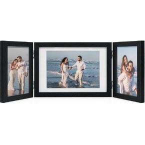 Afuly 5x7 Picture Frame Black 4x6 3 Picture Frames Collage Hinged Folding Triple Photo Frames Home Decor for Wall Desktop Christmas Wedding Birthday Gifts for Women Mom Grandma Family, 2*4x6+1*5x7