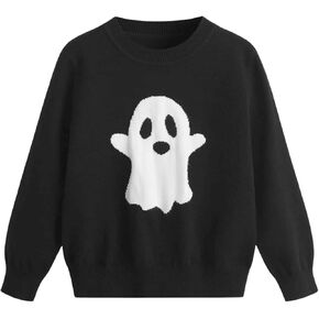 WDIRARA Boy's Graphic Ghost Sweater Crewneck Long Sleeve Pullovers Knitted Top