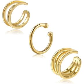 CHIC & ARTSY Ear Cuff Earrings 925 Sterling Silver Ear Cuff Set Earrings Hypoallergenic Sterling Silver Simple Adjustable No Piercing Ear Cuff Set Clip on Earrings