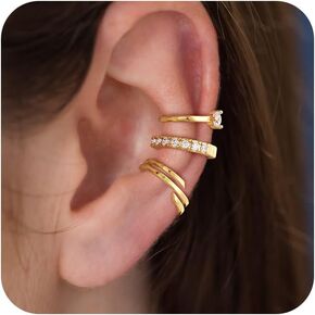 3 Pcs Ear Cuff Non Piercing Earrings for Women - 14K Gold Plated Earrings for Women Trendy Cartilage Clip on Earrings Set Dainty Cubic Zirconia Fake Earrings Huggie Hoop Earrings Jewelry for Women