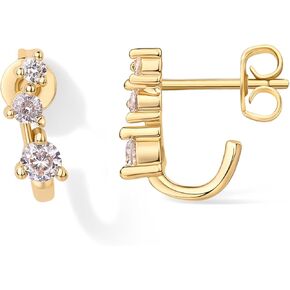 PAVOI 18K Gold Plated Sterling Silver Posts Cubic Zirconia Half Huggie Earrings | Small Hoop Earrings for Women | Constellation Baguette CZ Dainty Stud Cuff Earring