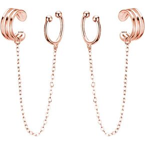 Reffeer Solid 925 Sterling Silver Cuff Chain Earrings Wraps for Women Teens Wrap Earrings Non Piercing Ear Cuffs