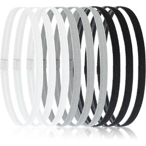 Mabor 9Pcs Thin Headbands Stretch Headbands for Women Girls Non Slip Elastic Sports Hair Band Athletic Headbands for Boys Men Yoga Workout Head Band with Silicone Grip