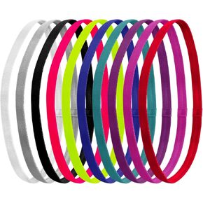 10pcs Elastic Thin Headbands Non-Slip Sport Headband Sport Headband Thin Workout Headbands Colorful Elastic Sport Headbands for Women Men (10 Colors)