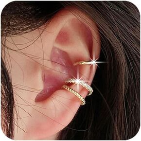 Ear Cuff Earrings for Women Cubic Zirconia Hoop Huggie Fake Earrings Non Piercing Clip On Ear Cuffs Ear Jewelry