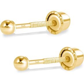 14k Real Gold Ball Stud Earrings for Women & Men (2mm-8mm Diameter) - Real 14k Gold, Secure Screw Back Design