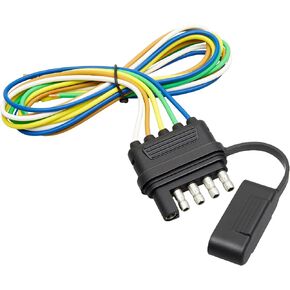 Oyviny 5 Way Flat Trailer Wiring Harness Plug 22 Inch Wire Lead Trailer End Durable 5 Pin Male Connector Trailer Light Wiring Harness Extension W/Dust Cover for Trailer RV Boat Color-Coded