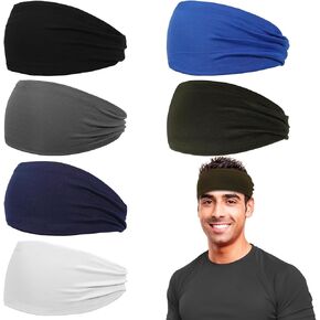 Headbands for Men, 6 Pack Mens Headband Sports Sweatbands, Moisture Wicking Hair Bands for Running, Cycling, Basketball, Yoga, Fitness, Workout Sweat Hairband for Women Men