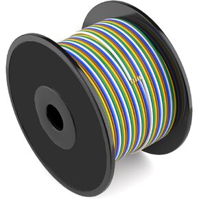 100Foot Bonded 4-Way Trailer RV Camper Towing Boat Wiring Harness Wire Spool, Primary 4-Wire 14 Gauge CCA Trailer RV Wire, Ideal for All Basic Wiring Needs(Green, Yellow, Brown, White)