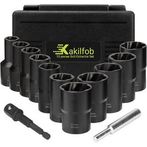 Lug Nut Extractor Twist Socket Set, 13 Pieces Wheel Lock Removal Kit, for Removing Damaged, Frozen, Rusted, Nuts & Screws, Cr-Mo Steel