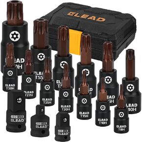 16-Piece Torx Bit Socket Set - Premium S2 Steel European Style T8-T60 with Socket Adapters, Star Bit Socket Set 1/4", 3/8" and 1/2" Drive | Professional Mechanic Garage Tools