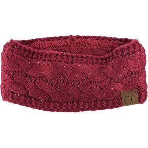 C.C سباركلي الترتر الشتاء الدافئة كابل متماسكة غامض مبطن عصابة رأس لتدفئة الأذن، بورجوندي in Kuwait