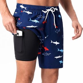 Mens Swim Trunks with Compression Liner, 7" Quick Dry Bathing Suits Stretch Swimming Shorts Men's Swimwear in Kuwait